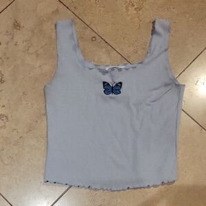 Caution To The Wind Light Blue Butterfly Crop Top